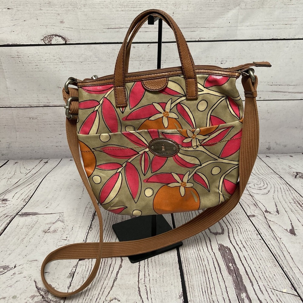 Fossil Key-Per Calypso Crossbody Bag Coated Canvas Fruit Floral Print